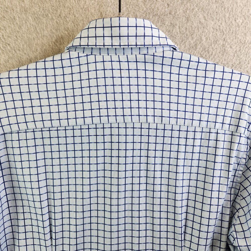 Butter Cloth Shirt Mens Large Blue Grid Check Flip Cuff Regular Fit Lightweight - Picture 8 of 16